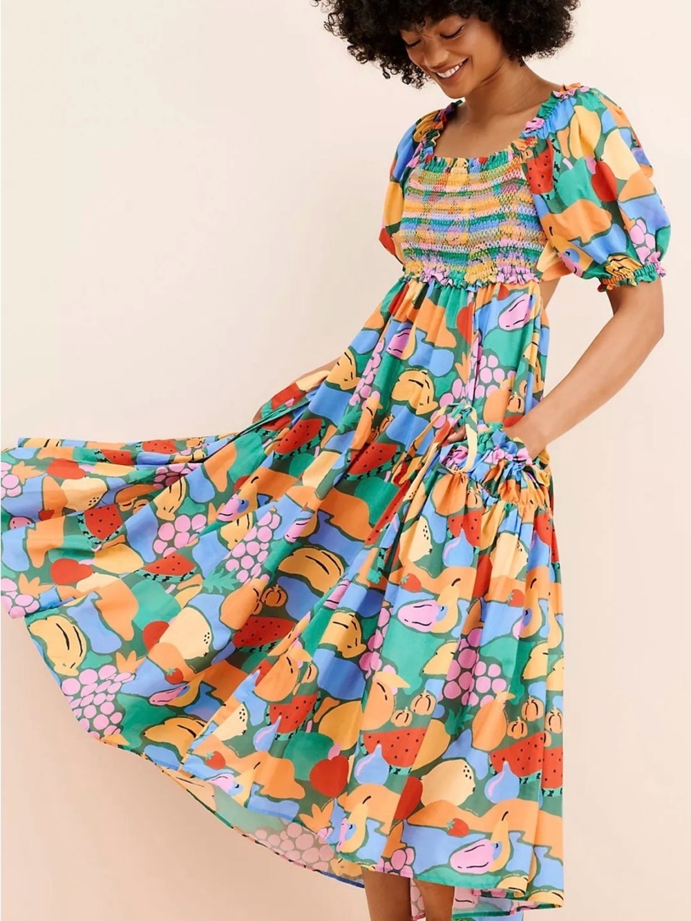 FARM Rio Multicolor Fruit-Print Smocked Maxi Dress - Picture 2 of 3